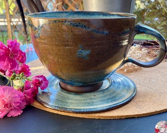 Set da tè XXL Tazza in ceramica 950ml Tazza da tè effetto piattino Jumbo Cappuccino Tazza extra large Tazza da caffè Tazza in ceramica Tazza da caffè fatta a mano