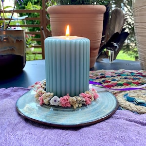 Cozy Kerzenteller für Stumpenkerze ø 7cm Keramik Kerzenständer Effekt Keramik Kerzenhalter Steinzeug Taufe dicke Stumpen Kerzen handgemacht