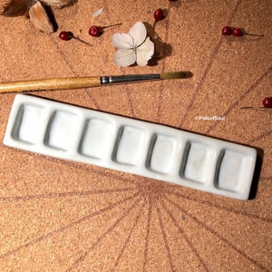 Piccola tavolozza da viaggio 7 pozzetti tavolozza per artisti acquerello tavolozza per pittura // tavolozza per artisti // tavolozza di colori in ceramica pittura per artisti materiale bianco