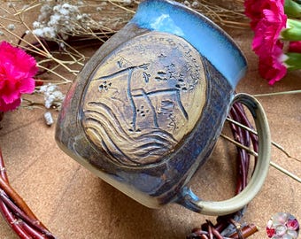 Tazza in ceramica Panorama Magico delle Alpi Stelle // Tazza in ceramica Montagne e cielo Uccelli Montagna Amore Tazza Montagna Tazza Casa 450 ml Fatto a mano Blu