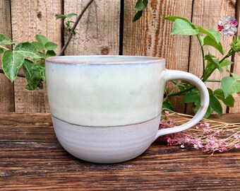 Große Effektvolle organic Kaffeetasse pastell mint Teetasse // Keramiktasse Kaffeebecher Becher Tasse grün Keramik 650 ml PotsofSoul Design