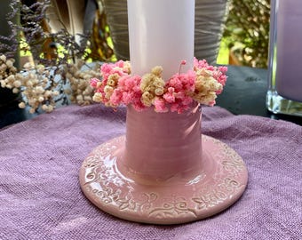 Portacandele in ceramica per la Prima Comunione per bambine, candela per la Prima Comunione e il Battesimo, portacandele rosa, battesimo, portacandele per la Prima Comunione, bambino in comunione, PotsofSoul