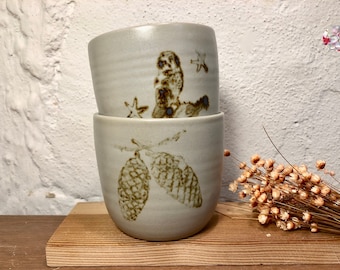 1 mug owl / cones ceramic mug magical owl & stars // tree fruit mug drinking mug forest animal night owl by PotsofSoul Design