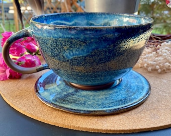 Set da tè Grande XL Tazza in ceramica Effetto Tazza da tè + Piattino Jumbo Cappuccino 750ml Tazza larga Tazza da caffè Tazza in ceramica Caffè fatto a mano