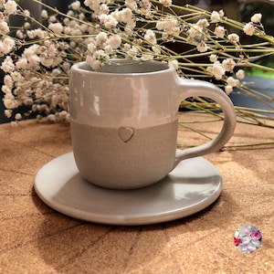 100% Hand-thrown Espresso Cup with Heart, Stoneware / Ceramic Cup, Miniature / Espresso Mug, Ceramic Espresso Cup, White, Pots of Soul