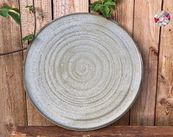 Cake plate green sage matt effect with spiral ceramic / cake plate pizza plate cake plate / large ceramic plate cake plate 32 cm