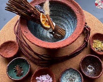 Ciotola per incenso in gres porcellanato blu ghiaccio, argilla rossa/gres, per la purificazione della casa, bruciare incenso, erbe, purificazione rituale/incenso, incenso, meditazione