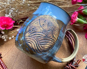 Grande tazza in ceramica Magical Alps Chiemsee con stelle // Tazza in ceramica con montagne e cielo, uccelli, amore per la montagna, fatta a mano, tazza di montagna, patria, 500 ml