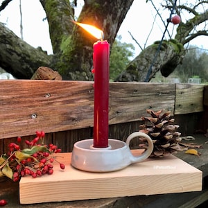 Cozy candlestick ceramic Anno Dazumal Advent chamber candlestick 1900 with handle + stick candle candle holder incl. candle white PotsofSoul Design