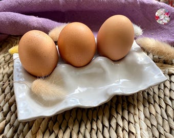 Vassoio portauova in ceramica per 6 uova per la colazione // Portauova, vassoio per uova, scatola per uova, vassoio per uova, design Pots of Soul, bianco