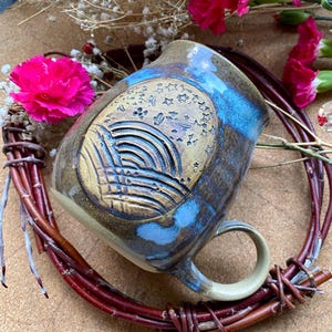 Meer Keramiktasse Meertasse Magic Sternenhimmel // Tasse Meer & Sterne Vögel Sonnenaufgang // Meerliebe Becher blau Pots of Soul handgemacht