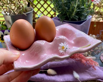 Vassoio per uova da colazione da 6 pezzi, portauova/vassoio per uova in ceramica, palette per uova, portauova, scatola per uova, palette per scatola per uova, design PotsofSoul, rosa pastello