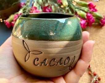 La tua tazza di cacao Cerimonia rituale del cacao Tazza di cacao // Tazza in ceramica per cacao crudo // Tazza in gres PotsofSoul Design Fatto a mano Verde