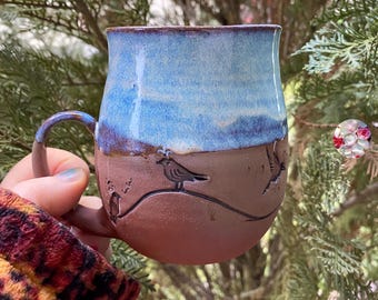 Tazza in ceramica effetto pietra a forma di uccello / tazza da caffè Tazza da caffè a forma di uccello Tazza in ceramica fatta a mano Effetto tazza Blu Beige 400 ml PotsofSoul