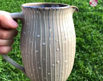 Stoneware ceramic jug Ceramic jug stripes & dots water jug Stoneware juice jug Water wine jug hand-made PotsofSoul Design 950 ml