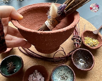 Ciotola per incenso in ceramica e gres per la purificazione della casa, per l'affumicatura, per erbe, rituali, purificazione, incenso, meditazione, ciotola rossa