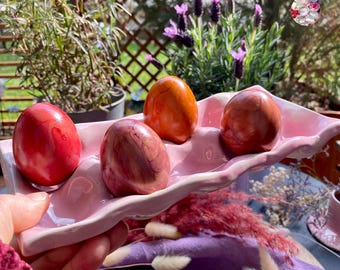 Vassoio in ceramica per 10 uova per la colazione // Vassoio per uova, portauova, contenitore per uova, scatola per uova, portauova, design PotsofSoul, rosa