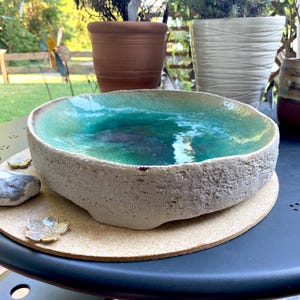 Second choice: XL Extra large oval OCEAN Design deep sea bowl B ceramic // Natural mirror bird bath bird feeder garden decoration water bowl turquoise