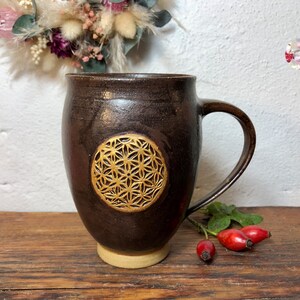 Golden Large Flower of Life Holy Ash EM Ceramic Cup Brown Black Flower of Life Ceramic Mug Cup Hand Turned PotsofSoul Design image 7