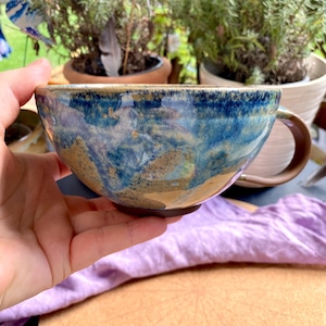 Second choice XL effect large ceramic mug stoneware / soup, cereal, tea mug ceramic red hand-thrown Pots of Soul design blue handmade