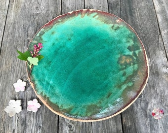 Extra large flat XXL turquoise green sea design lagoon water bowl bird bath ceramic sandstone decoration / natural mirror bird bath bird bath sand
