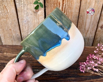 Special XL heart mug effect glaze messy drops green blue heart mug 550ml love ceramic mug coffee mug heart mug mom ceramic Mother's Day