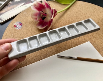 Small palette 8 cavities // Watercolor artist palette // Painter's palette // Artist palette // Ceramic color palette painting artist material white