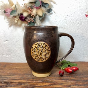 Golden Large Flower of Life Holy Ash EM Ceramic Cup Brown Black Flower of Life Ceramic Mug Cup Hand Turned PotsofSoul Design image 10