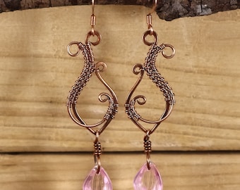 Trendy earrings, statement earrings,  wire wrapped earrings, copper earrings, floral earrings