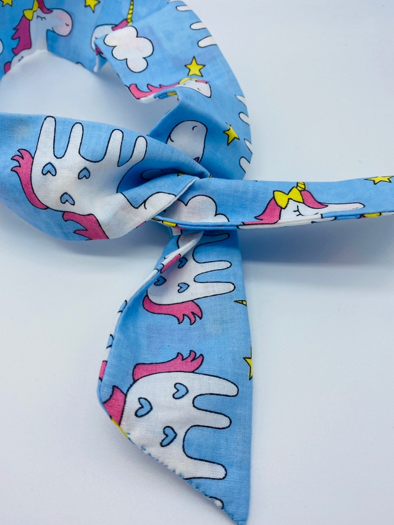 Blue with pastel unicorn print wire headband hair wrap Blue with pastel unicorn print wire headband hair wrap