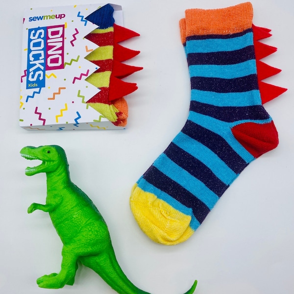 Kids fun dinosaur socks, kids personalised socks, colourful dinosaur socks, kids stripe socks, Kids socks gift, kids valentines gift