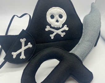 Kid's pirate dressing up set, Felt Pirate outfit, dressing up sword, eyepatch, pirate hat, world book day