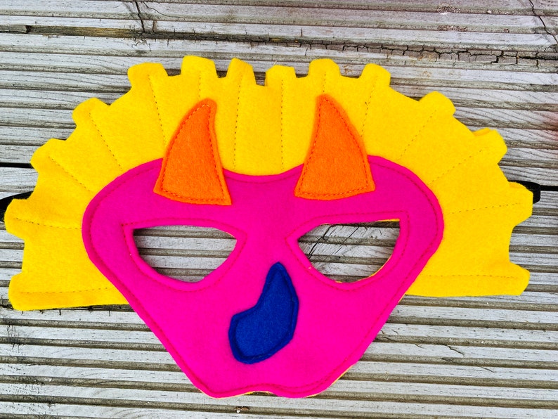 Kids Triceratops felt mask, Dinosaur Felt Mask, colourful mask, kids dinosaur dressing up outfit, world book day image 5