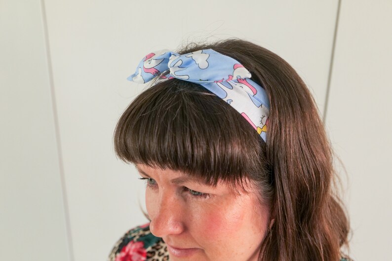 Blue with pastel unicorn print wire headband hair wrap Blue with pastel unicorn print wire headband hair wrap