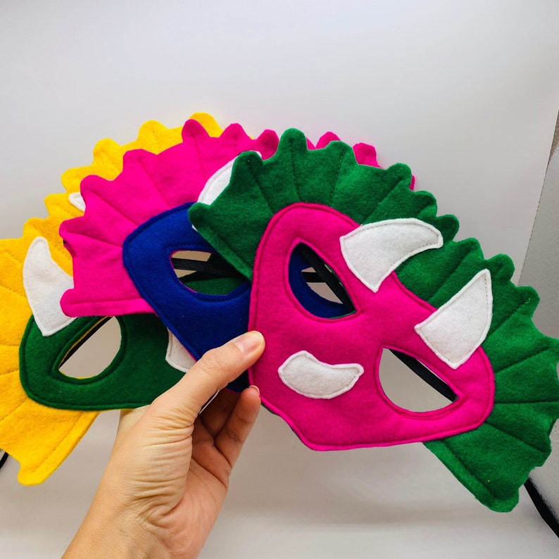 Kids Triceratops felt mask, Dinosaur Felt Mask, colourful mask, kids dinosaur dressing up outfit, world book day image 1