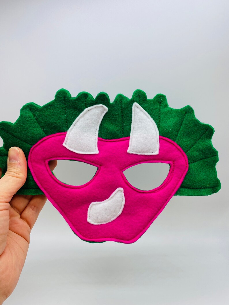 Kids Triceratops felt mask, Dinosaur Felt Mask, colourful mask, kids dinosaur dressing up outfit, world book day image 3