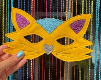 Kids felt Cat mask, elastic felt mask, kids fancy dress, kids dressing up outfit, kids party mask, kids valentines gift, world book day