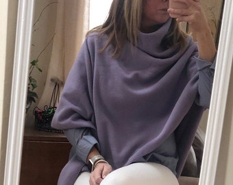 Plus Size Lavender Purple Poncho Pastel Spring Outfit Fleece - The Saratoga Poncho - Easter Transition Accessory #wraplife