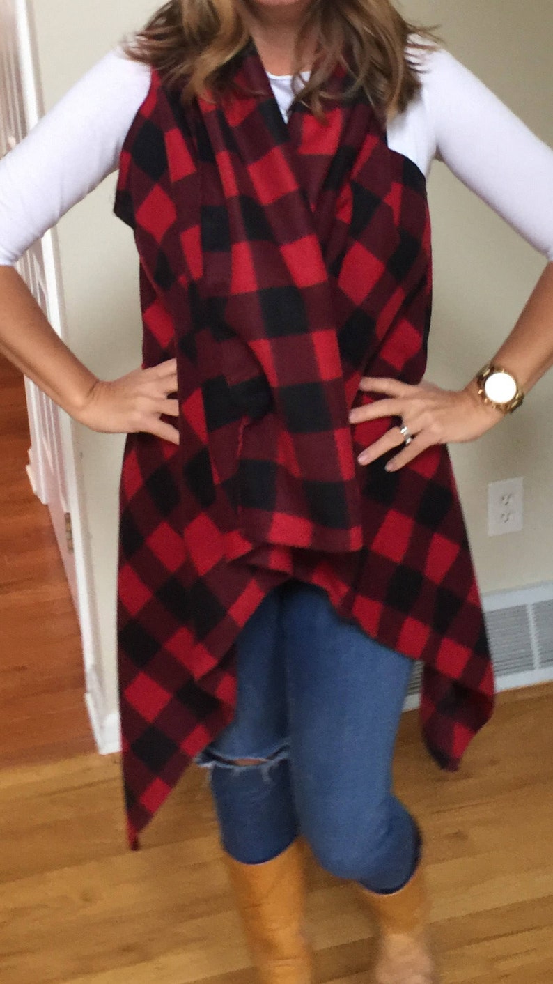 Buffalo Plaid Blanket Scarf College Football Outfit Buffalo Check Vest Best Ever Blanket Wrap Plaid Red Black Christa Gift for her image 3