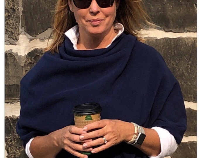N A V Y Navy Blue Poncho Fall Wrap Topper Fleece  - The Saratoga Poncho #wraplife