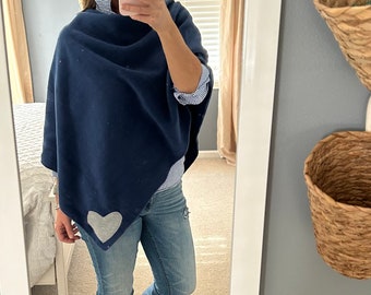 Valentine’s Heart Petite Poncho Patchwork Fleece  - day to night wear - gift - Blue Gray - The Saratoga Poncho #wraplife