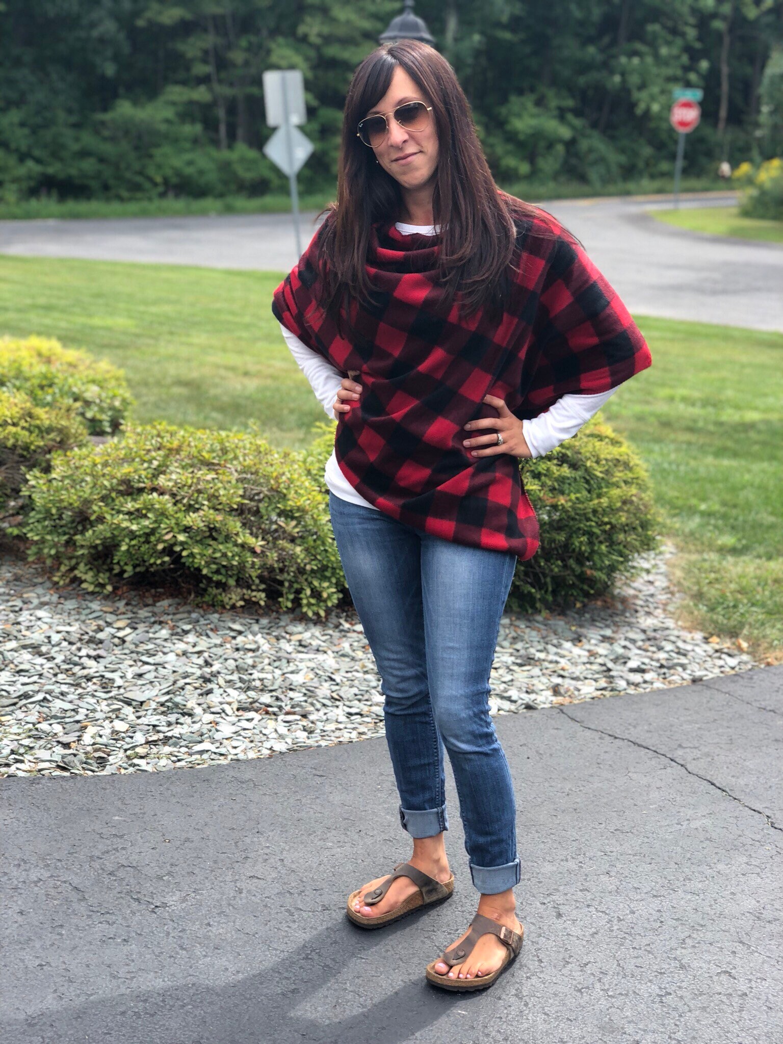 Buffalo Plaid Check Poncho Fall Outfit Red Black Fleece Buffalo Plaid Check Poncho Fall Outfit Red Black Fleece