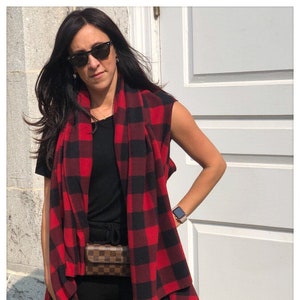 Buffalo Plaid Blanket Scarf College Football Outfit Buffalo Check Vest Best Ever Blanket Wrap Plaid Red Black Christa Gift for her image 1