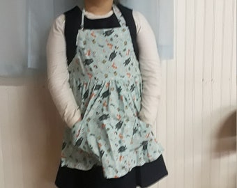 Child's blue forest animal print apron