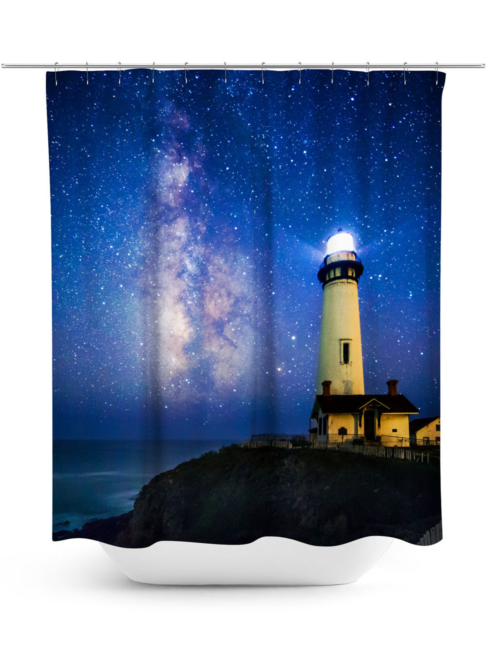 Lighthouse Shower Curtain Nautical Bathroom Decor Landscape Etsy