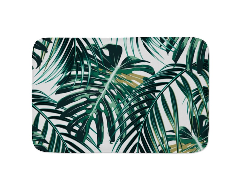 Palm Frond Palm Leaf Jungle Bath Mat Tropical Bathroom Decor Etsy