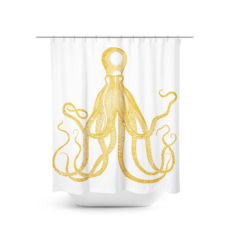 Etched Gold Octopus Shower Curtain Nautical Bathroom Decor Etsy