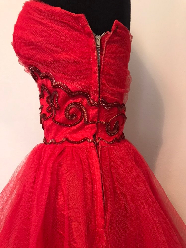 Vintage 1950s Strapless Red Dress | Etsy