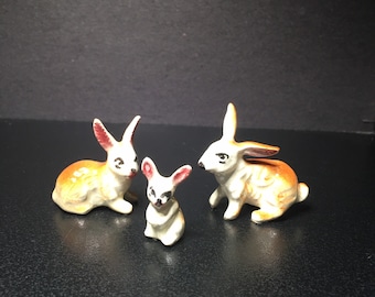Rabbit Miniature Ceramic Figurines Set of 3- Vintage Bunny