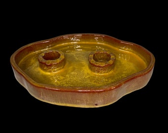 Vintage Hand Made Candle Stick Holder Tray Signed MS 1947.